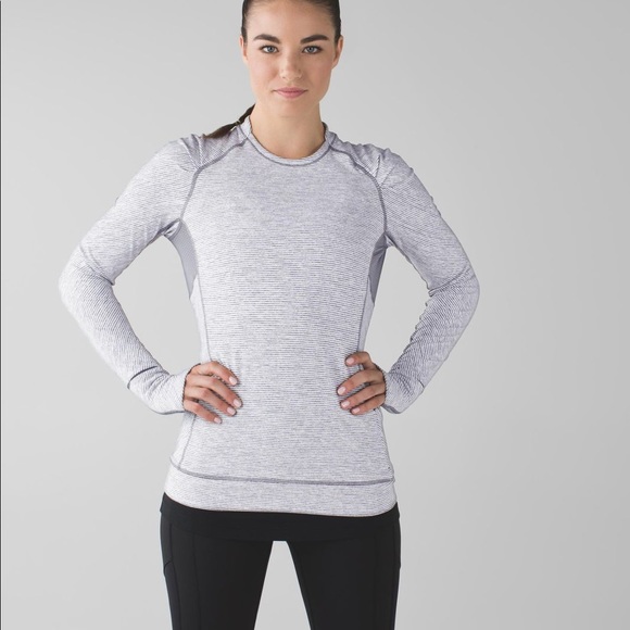 Lululemon Think Fast Long Sleeve in Tonka Stripe Heathered Slate White / Slate - Picture 1 of 14